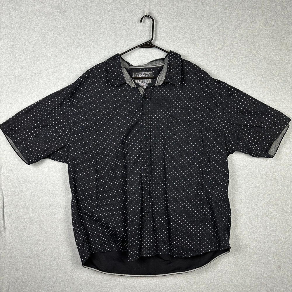 Broken Threads Mens Black White Polka Dot‎ Short Sleeve Button Up Shirt 4XL